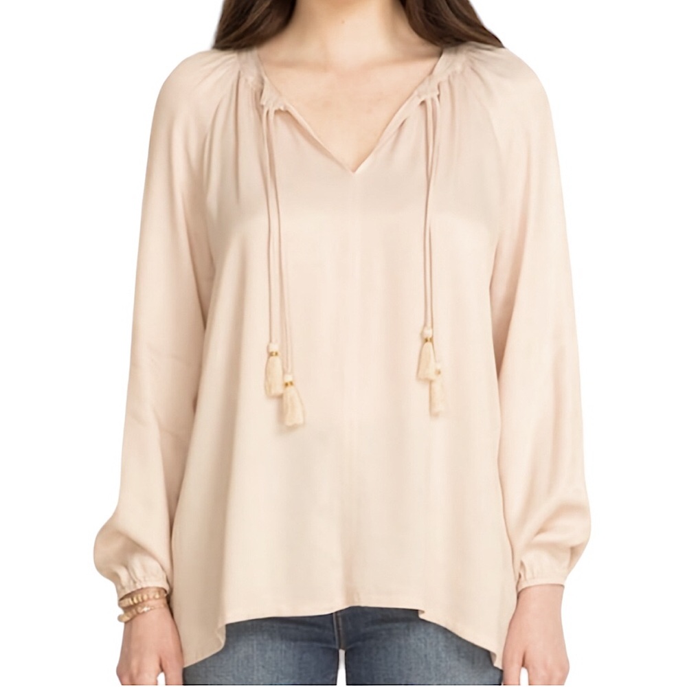 JOHNNY WAS Calme Peasant Blouse double tassel top long sleeve boho blouse small